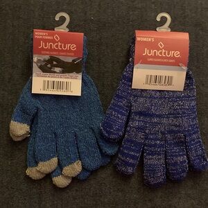 NWT Juncture Women's Blue Knit Gloves touch screen and glittery 2 pairs